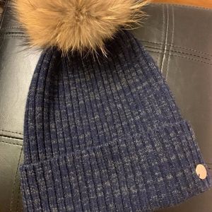 Yves Salomon  Beanie  Navy Raccoon Fur